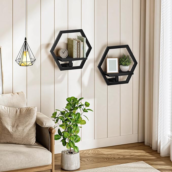 Floating Shelves for Wall, Wall Planters for Indoor Plants Set of 2, Plant Wall Shelf, for Living Room, Bedroom, Kitchen, Home Office, Black TBJ40P2BB