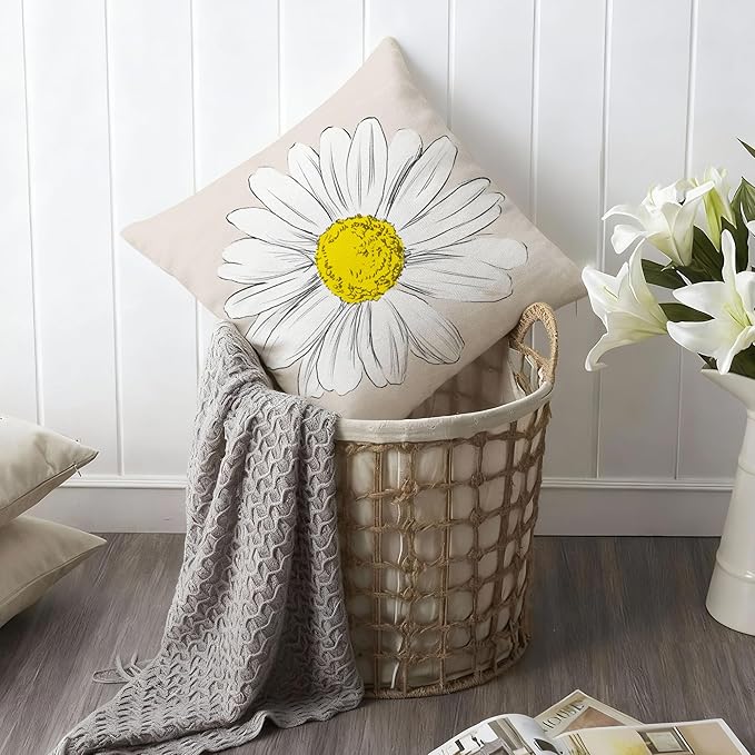 Hexagram Spring Summer Pillow Covers 20x20 Set of 4, Outdoor Floral Daisy Decorative Grey Throw Pillow Covers, You are My Sunshine Farmhouse Cushion Case for Couch Sofa Indoor Home Decor(No Insert)