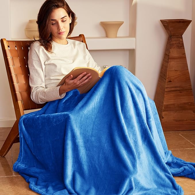 Exclusivo Mezcla Fleece Throw XL Blanket for Couch, Sofa, Super Soft and Warm Cobalt Blue Blankets, All Season, Cozy, Plush, Lightweight, 50x70 Inches