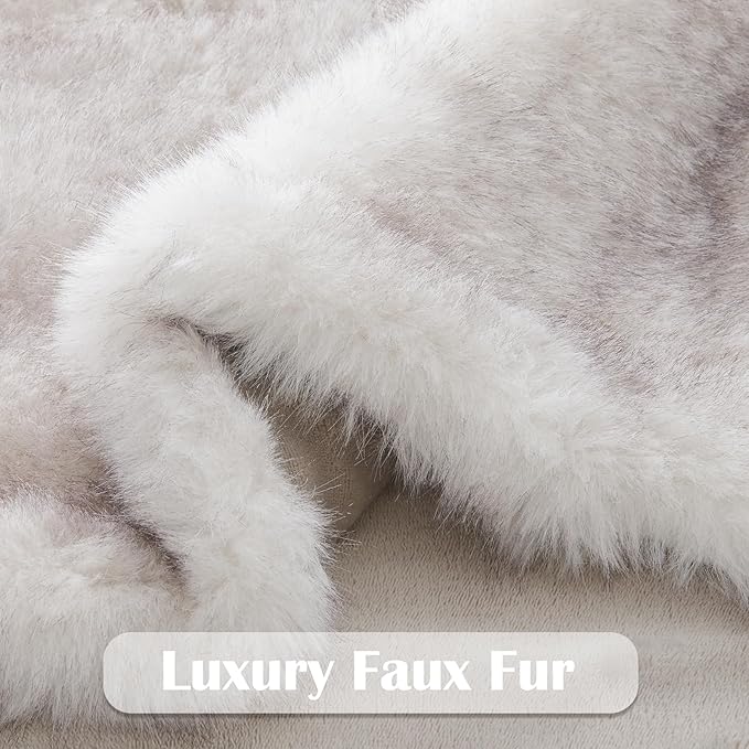 NEWCOSPLAY Faux Fur Twin Blanket Grey White Luxury Fluffy Thick Warm Blanket for Couch Sofa Bed 1000GSM (Grey White Thick, Twin(60"x80"))