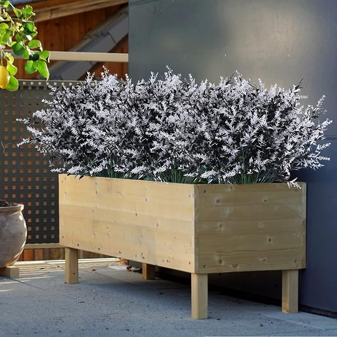 RECUTMS Artificial Plants Outdoor Artificial Spring Flowers UV Flowers Outdoor Artificial Greenery for Flower Arrangements Indoor Outside Hanging Plants Garden Porch Window Home Farmhouse Décor(B+W)