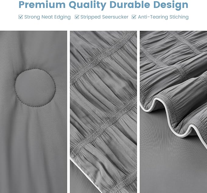 Cozy Bliss Vertical Striped Seersucker Cooling Comforter Queen Size, Lightweight Airflow Silky Cooling Bedding with Q-Max>0.45 for Bedroom, Home Decor, Hot Sleepers & Night Sweats, Grey 90"x90"