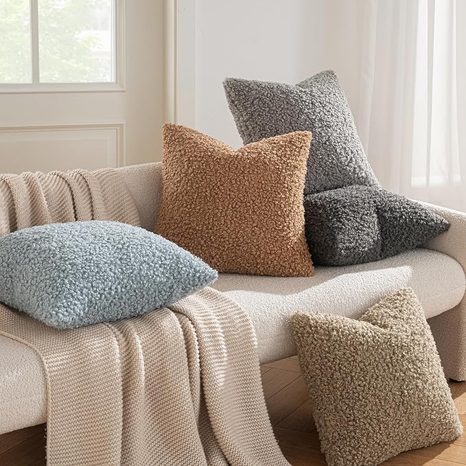 MIULEE Pack of 2 Throw Pillow Covers 20x20 Inch Brown Faux Fur Decorative Sherpa Pillow Covers Fuzzy Accent Soft Sheepskin Fleece Cushion Cases for Boho Home Decor Couch Living Room Bed