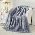 Faux Fur Throw Blanket for Couch Cozy Fuzzy Soft Plush Thick Fluffy Fleece Bubble Blanket for Sofa Bedroom Living Room, 63x79 Inches Light Grey