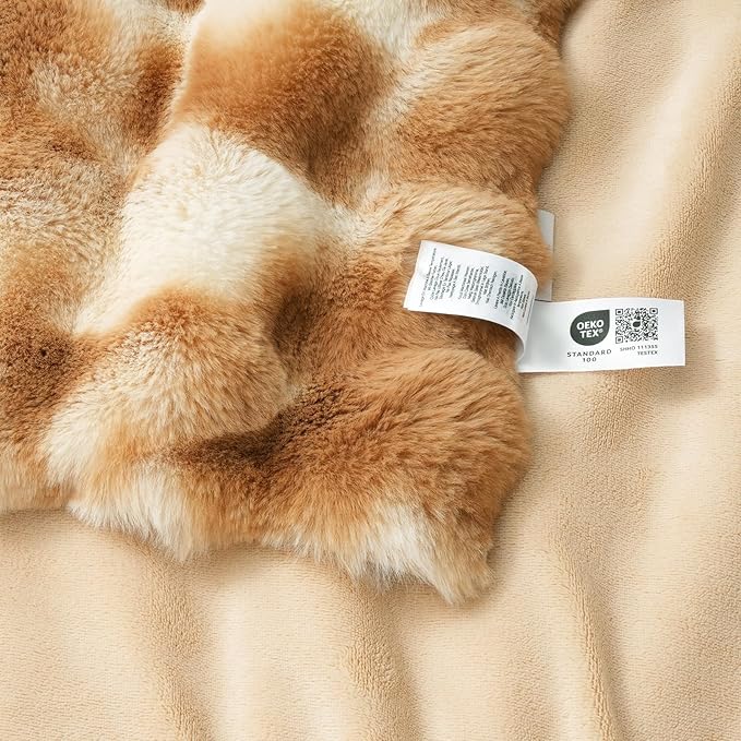 Amélie Home Faux Fur Throw Blanket for Couch, Ultra Soft Fuzzy Plush Bubble Throw for Sofa, Living Room & Home Decor, 50"x60", Tie-dye Khaki