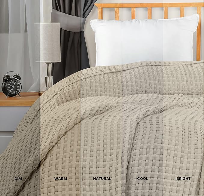 Utopia Bedding Khaki 100% Cotton Waffle Blanket 300 GSM [Throw - 50x60 Inch] Soft Lightweight Breathable Bed Blanket for All Season