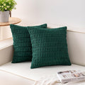 Aegero Pack of 2 Corduroy Decorative Throw Pillow Covers 16x16 Inch Soft Striped Pillow Covers Modern Farmhouse Home Decor for Sofa Living Room Couch Bed（Blackish Green）