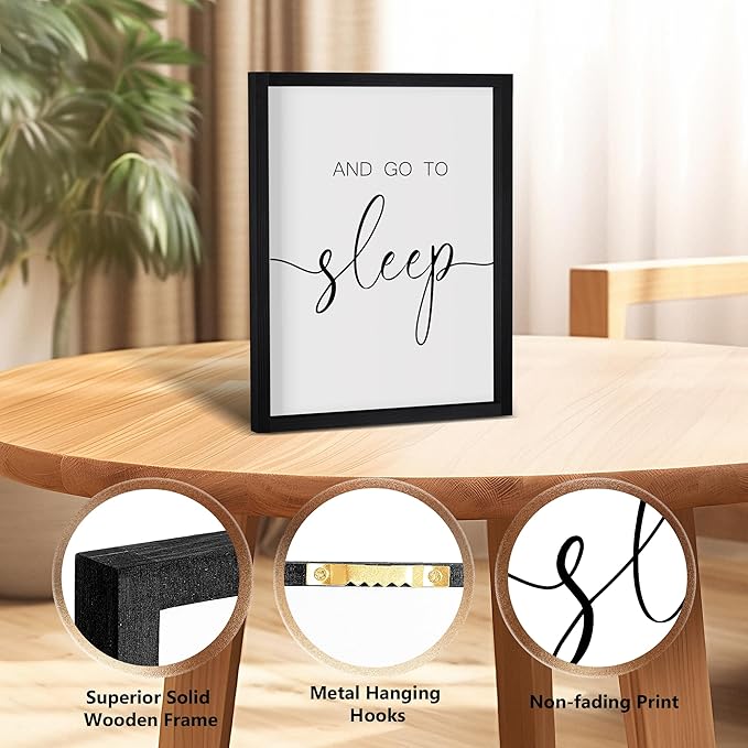 Heiple Give It to God and Go to Sleep Sign Set of 3 Above Bed Wall Decor Farmhouse Bedroom Decor Wood Framed Art Rustic Master Bedroom Essentials Home Decoration (Black, 11”x14”)