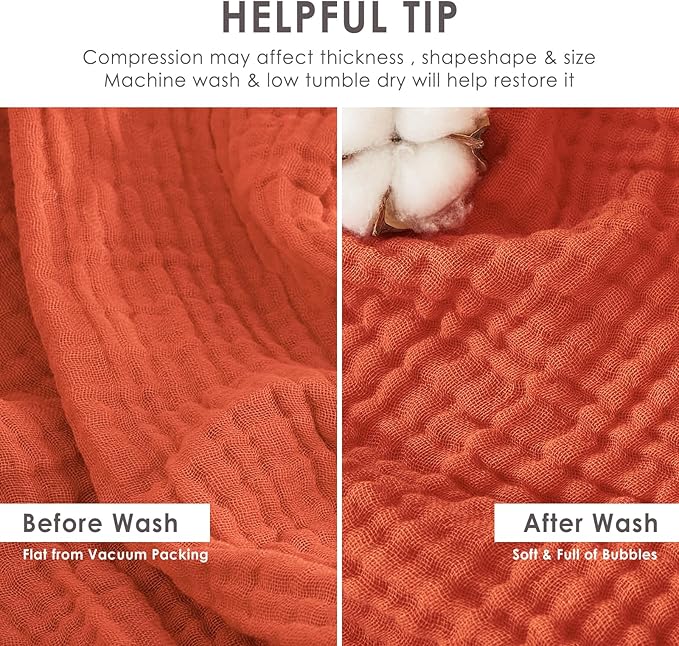 EMME Cotton Muslin Large Throw Blanket Couch Breathable Gauze Soft Lightweight Bed Blankets Adults (Heather Orange Rust, 50"x70")