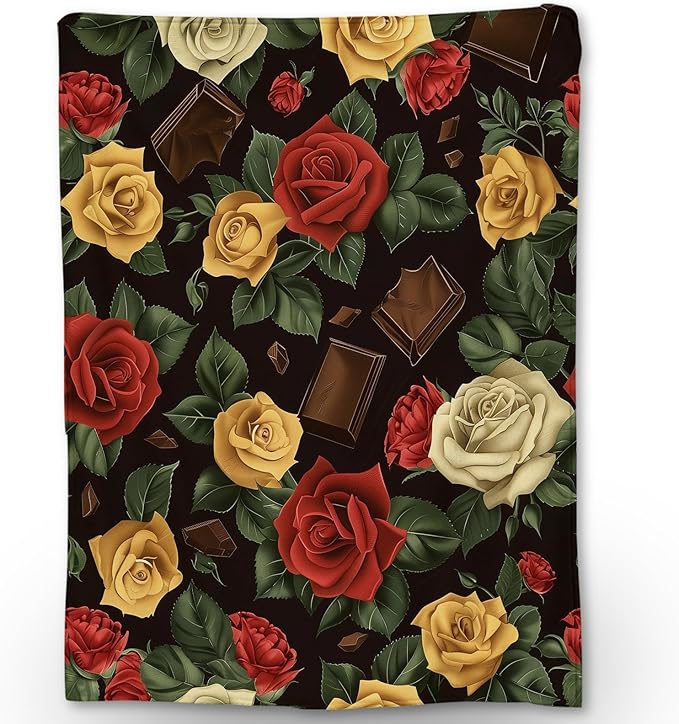 Rose & Chocolate Blanket | Soft Warm Fuzzy Lightweight Flannel Throw Blanket Perfect for Couch, Bed, Travel & Outdoor Use, Cozy Blankets for Adults Women Girls 50×40 in