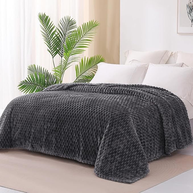 Exclusivo Mezcla Fleece Twin Blanket for Bed, Extra Large Fuzzy Dark Grey Bed Blankets, Soft Cozy Plush Sofa Throws for All Seasons, 60x80 Inches