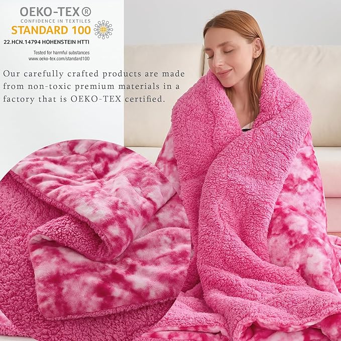 CHOSHOME Sherpa Fleece Blanket- Thick Warm Blanket for Winter, Soft Fuzzy Plush Blanket for Bed, Couch, Travel (Tie Dye Pink, King 90" x 108")