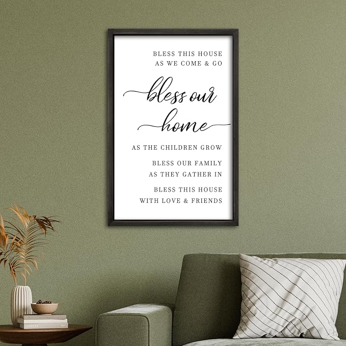 comurdyo Bless This Home Wall Decor 16"×11" Modern Rustic Farmhouse Inspirational Blessing Sweet Family Quote Scripture Sign For Living Room Bedroom House Wall Art Hanging (Black)