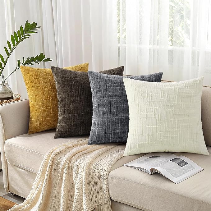 decorUhome Christmas Cream White Chenille Throw Pillow Covers 26x26 Set of 2 Thick Textured Slubby Couch Pillow Covers Farmhouse Accent Modern Neutral Decorative Pillow Cases for Bed Sofa Living Room