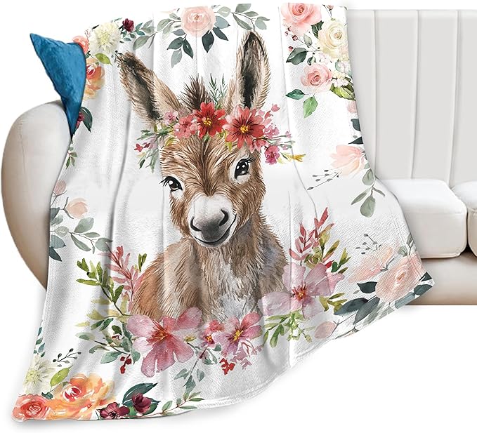 Donkey Fleece Throw Blanket 50"x60" Multicolor Soft, Breathable, Unique Design - Perfect for Reading, Napping, Camping, Travel