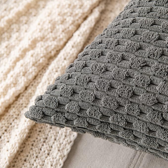 MIULEE Pack of 2 Decorative Throw Pillow Covers 24x24 Inch Soft Boho Striped Textured Corduroy Pillow Covers Modern Farmhouse Home Decor for Couch Bed Sofa Living Room Dark Grey