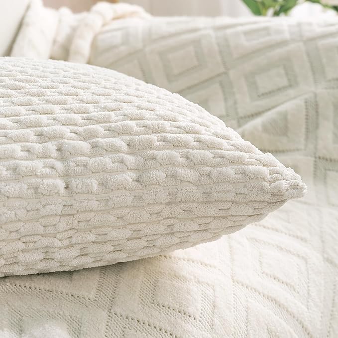 Set of 4 Navy White Taupe Decorative Throw Pillow Covers 26x26 Inch Corduroy Pillow Covers for Bed Couch Sofa Living Room Soft Square Cushion Cases