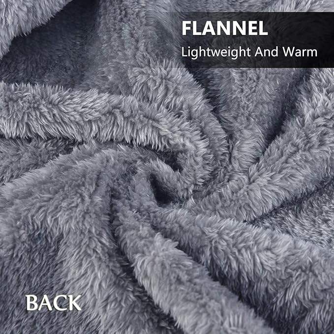 forestfish Fleece Wearable Blanket, Plaid Lap Blanket Comfy Poncho Throw with Buttons for Bed Sofa Office, Grey-White