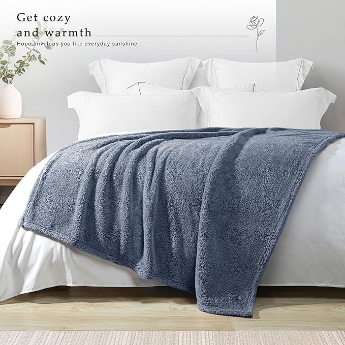 Exclusivo Mezcla Soft Fleece Throw Blanket for Couch, Super Soft Velvet Plush Fleece Blankets, Fuzzy Cozy and Warm for Winter, 50x60 Inches, Stone Blue