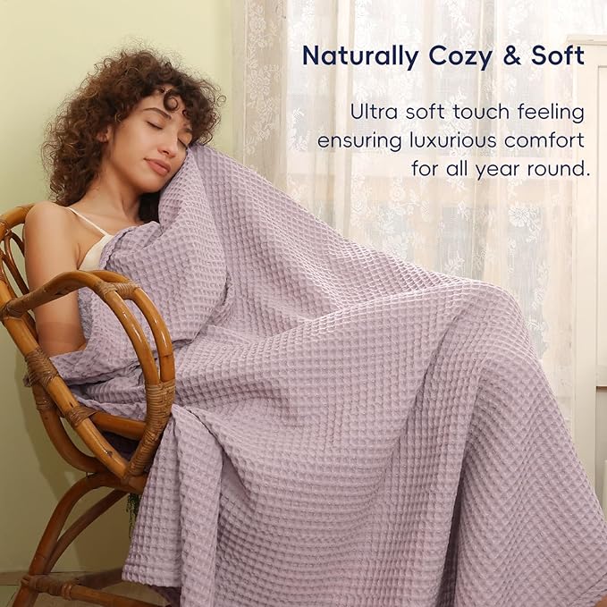 PHF Ultra Soft Waffle Weave Blanket Twin Size 66"x 90"- Washed Lightweight Breathable Cozy Woven Blanket for Bed - Aesthetic Decor for Couch Bedding Sofa Home Car - Lavender