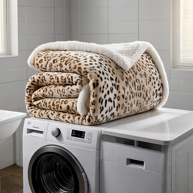 Electric Heated Blanket Full Size 72"x84" - Microplush & Sherpa Fabric Dual-Sided, 9 Heat Settings & 10 Hours Auto Off, Cozy Warming Throw for Office or Bed, Machine Washable, Beige Leopard Print