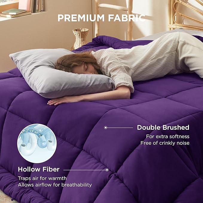 Bedsure Comforter Duvet Insert - Quilted Comforters Cal King Size, All Season Duvet, GentleSoft Down Alternative Bedding Blanket, with 8 Tabs, Gifts for Women/Men, Purple, California King 96X102 Inch
