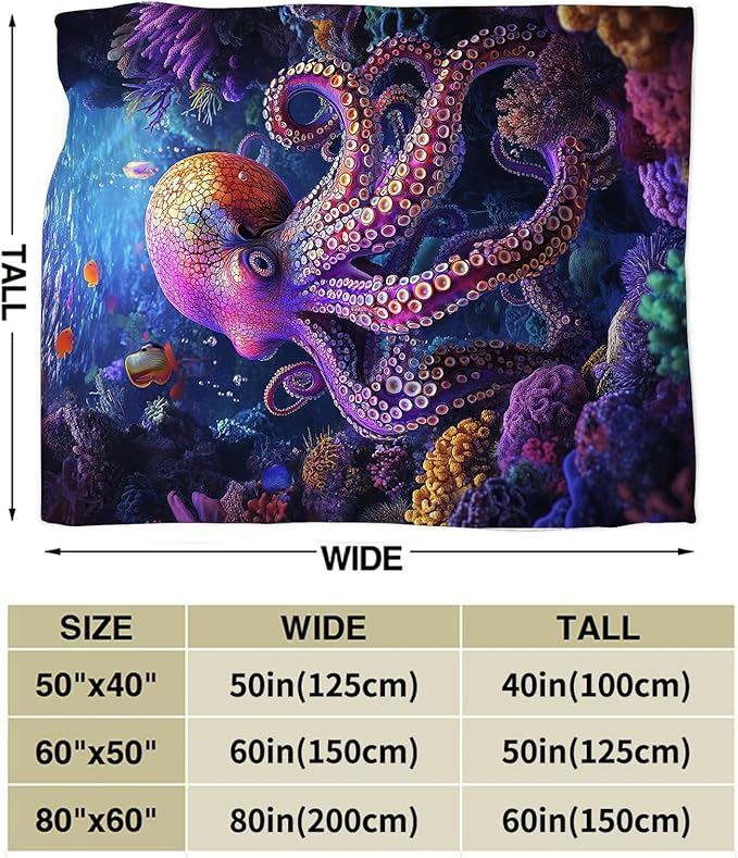 Octopus Blanket Ocean Octopus Throw Blankets Decor Stuff Cozy Flannel Fleece Soft Plush Fuzzy Warm Lightweight Bedding Gifts for Women Girls Kids 80"X60"