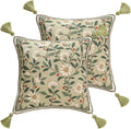ISAENNE Design Square Green Floral Linen Throw Pillow Covers 18"x18" Pack of 2, White Simple Elegant Daisy Pattern Cushion Covers Decor Pillowcases for Bed,Living Room,Outdoor,Car