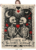 Gothic Skull Blanket Romantic Skeleton Couple Holding Heart Throw Blankets Lightweight Flannel Throws for Camping Couch Chair Office Bed Goth Halloween Home Decor Gifts for Adults,80x60inch