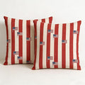 Patriotic Throw Pillow Covers, Red White Blue, Linen, 18x18 Inch, Set of 2, Farmhouse Style, July 4th Independence Day