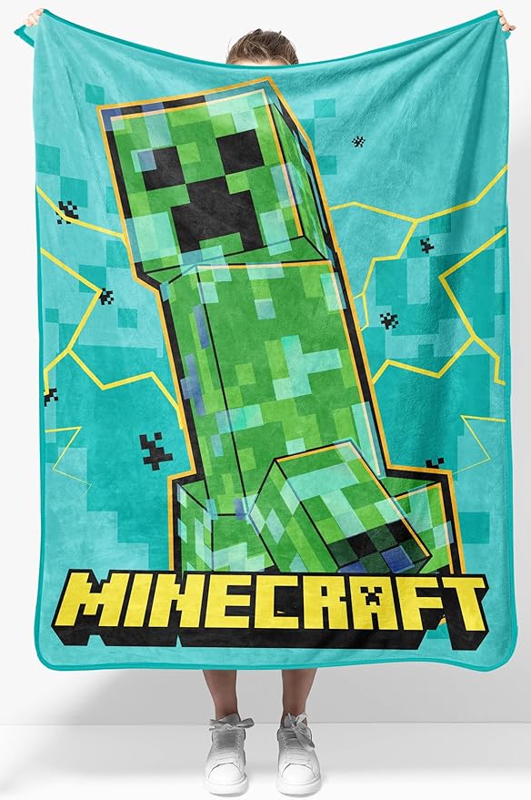 Jay Franco Kids Plush Throw Blanket – Soft & Cozy Fleece Throw for Bedroom & Couch Décor, Official Licensed Product, Teal - Minecraft, 40x50 - Travel Blanket