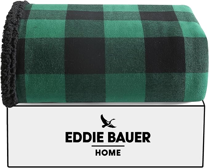 Eddie Bauer - Blanket, Super Soft Reversible Sherpa & Brushed Fleece Bedding, Throw Blankets for Couch, Ideal for Lounging (Cabin Plaid Green)