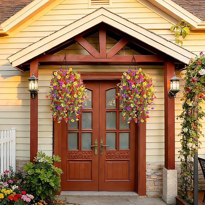Artificial Flowers for Outdoors Spring Decor, 6 Bundles UV Resistant Realistic Fuax Silk Hanging Flowers, Fake Plants for Planter Indoor Outside Garden Porch Patio Balcony Yard Farmhouse（Mix）