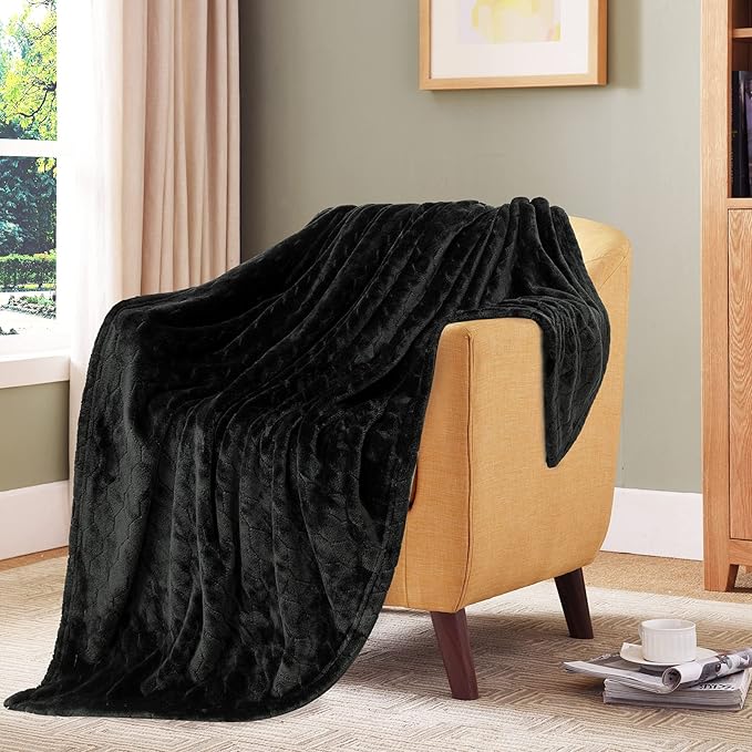 TOONOW Fleece Blanket Fuzzy Plush Throw Blanket Twin Size 60" x 80", Super Soft Fluffy Bed Blanket Geometric Pattern Comfy Microfiber Flannel Blankets for Couch, Bed, Sofa, Black