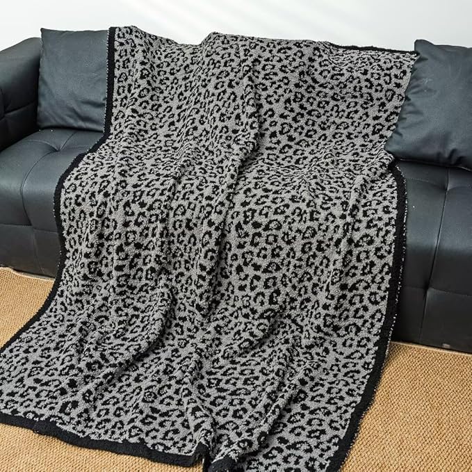 Ultra Soft Leopard Throw Blanket, Cozy Warm Reversiable Luxury Fluffy Blanket Throw Cheetah Blanket Leopard Pattern Throw for Couch Bed Sofa, 51x63 inches, Black Grey