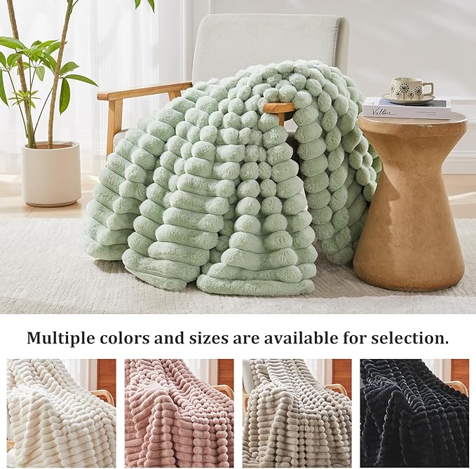 Faux Fur Throw Blanket for Couch, 1000 GSM Cozy Fuzzy Fluffy Soft Plush Thick Bubble Sherpa Blanket for Sofa Bedroom Living Room, Mothers Day Birthday Gifts for Women Home Decor