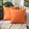 MIULEE Pack of 2 Decorative Outdoor Solid Waterproof Throw Pillow Covers Faux Linen Garden Farmhouse Cushion Cases for Summer Patio Tent Balcony Couch Sofa 18x18 Inch Bright Orange