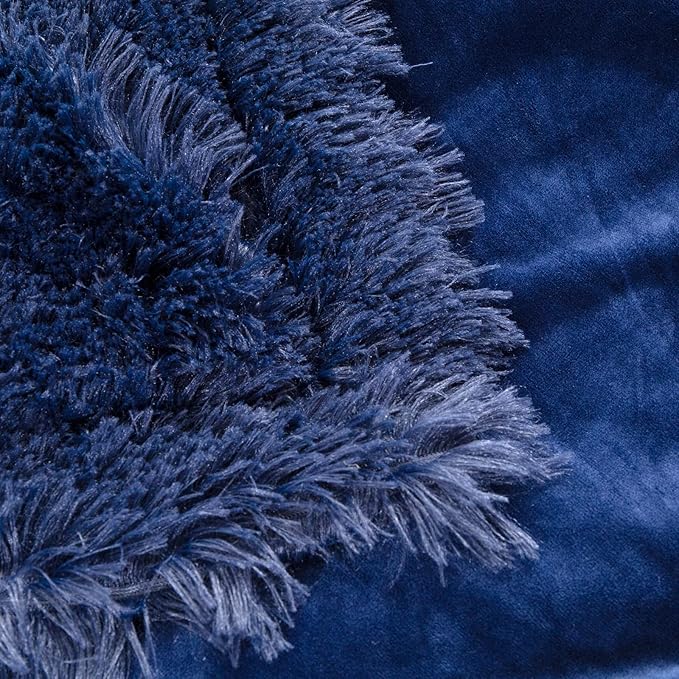 YUSOKI Long Faux Fur Throw Blanket for Sofa Couch,2 Layers,2.1lb,All Ages,Home Decoration, (Navy Blue,50" x 60")