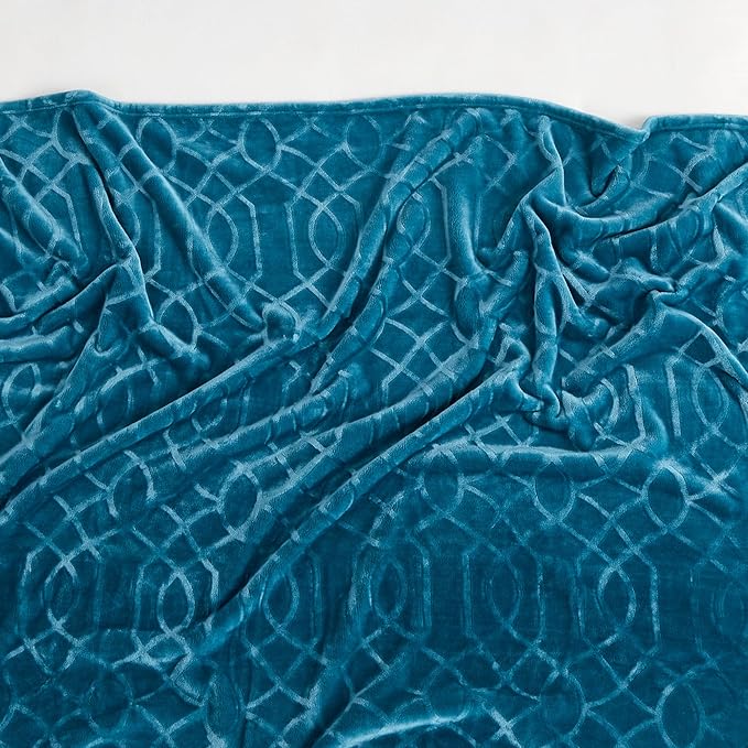 Soft Cozy Fleece Queen Size Blanket, 90x90 Inches – Lightweight Plush Blanket for Bed, Fuzzy 3D Jacquard Design - Teal