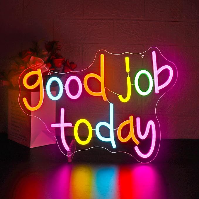 Neon Sign, HSJNJKFU Good Job Today Neon Signs for Wall Decor Led Light up Signs for Room, Library, Office, Party, Store, Business, Shop, Cafe, Home Decor Lights Sign, USB Powered
