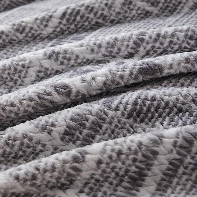 COOVA Fleece Bed Blanket Twin Size, Super Soft and Cozy 3D Jacquard Warm Blankets, Lightweight and Fuzzy Throw for Couch, Sofa, Chair, Giftable (Light Grey, 60"x80")