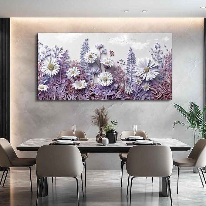 QIYILEXWART Canvas Wall Art For Living Room Wall Decor For Bedroom Office Wall Decoration Daisy Fern Landscape Painting Farmhouse Pictures Artwork Room Aesthetic Home Decor 20x40 In