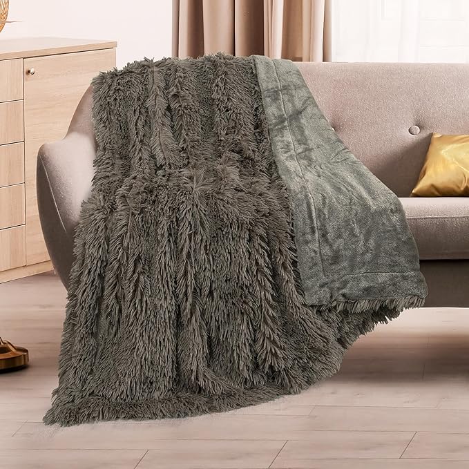 TOONOW Extra Soft Fuzzy Faux Fur Throw Blanket 50"x60", Reversible Lightweight Fluffy Cozy Plush Comfy Microfiber Fleece Decorative Shaggy Blanket for Couch Sofa Bed, Dark Brown