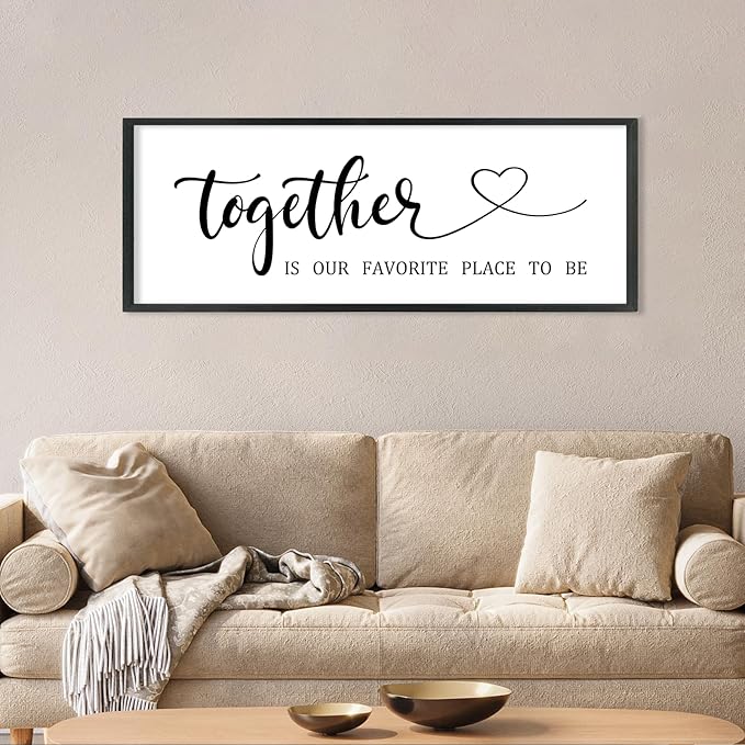 YWJKWLGS Together Is My Favorite Place to Be Sign Master Bedroom Wall Decor Above Bed 40x15 Inch Love Quotes Wall Art Large Rustic Modern Wood Framed for Couples (Black)