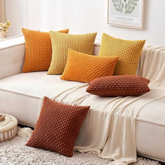 MIULEE Pack of 2 Decorative Throw Pillow Covers 18x18 Inch Soft Boho Striped Textured Corduroy Pillow Covers Modern Farmhouse Home Decor for Couch Bed Sofa Living Room Gold