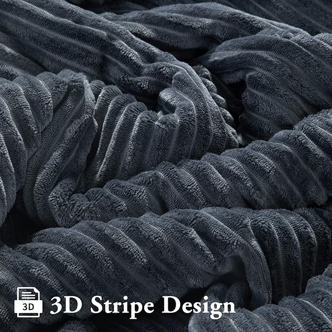 LBRO2M Striped Sherpa Fleece Bed Blanket Twin Size, Super Soft Fuzzy Plush Warm Cozy Fluffy Microfiber Couch Throw Velvet Double Reversible Luxurious Blankets (65x90), Dark Grey