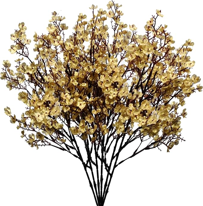 Mandy's Gold Artificial Baby’s Breath Flowers 15 Bundles Silk Gypsophila, 18.5 Inch European Style Modern Home Decor Centerpiece, Neutral Wedding Flower Arrangements