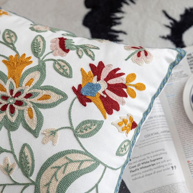 YIcabinet Pack of 2 Throw Pillow Covers,Plants Embroidered Pillow Case Soft Decorative Pillowcases for Home Sofa Couch 18x18 Inch