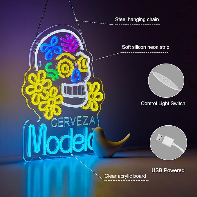 Neon Sign for Wall Décor Model Beer Bar Cerveza Neon Light Up Signs for Man Cave Pub Store Party Club LED Lights Decor