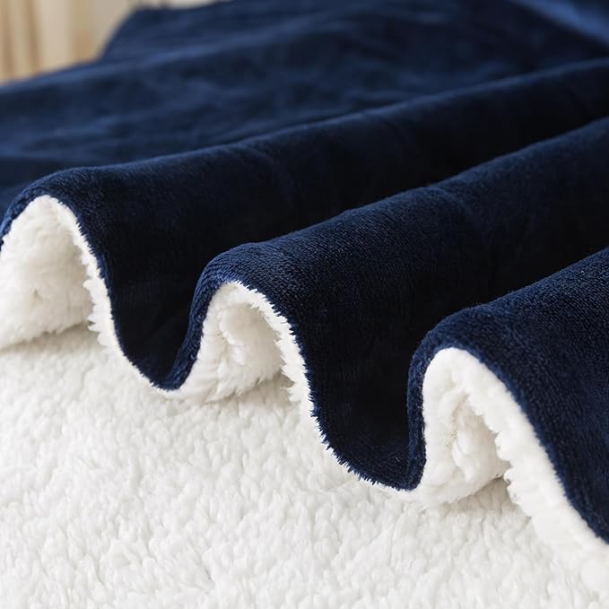 WDCOZY Sherpa Fleece Blankets Fuzzy Thick Warm Throw Blanket Super Soft Reversible Luxurious Fluffy Plush for Sofa Couch Bed Home Decor All Seasons Winter Blankets 108"x90" Navy Blue